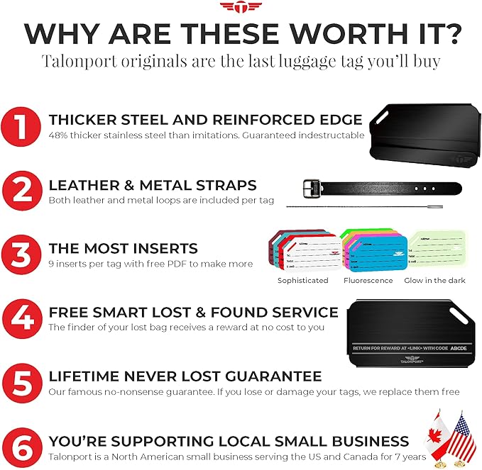 Indestructible Luggage Tags for Suitcases Stand Out with Thickest Black Metal Suitcase Tags Identifiers with Free Smart Bag Tag Recovery Included (Two Pack)