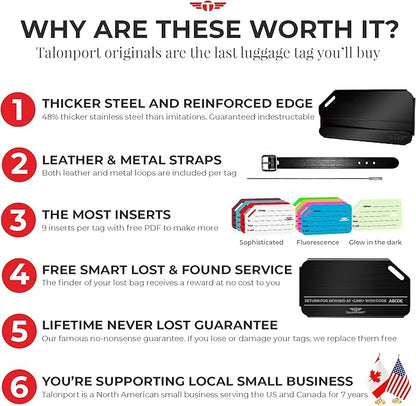 Indestructible Luggage Tags for Suitcases Stand Out with Thickest Black Metal Suitcase Tags Identifiers with Free Smart Bag Tag Recovery Included (Two Pack)