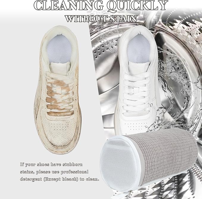 4Pcs Reusable Laundry Shoe Bag for Washer and Dryer, 2024 New Shoe Cleaning Bag, 360Cleaning for Sneaker and Gym Shoes (Grey)