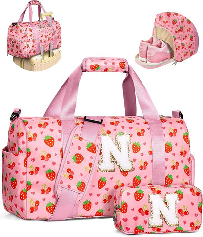 Granddaughter Gift from Grandmom, Preppy Trendy Stuff for 3-6, 6-8, 8-12, 13-15 Year Old Girls, Initial Dance Bag, Girly Gym Weekender Overnight Sleepover Bag with Shoe Compartment