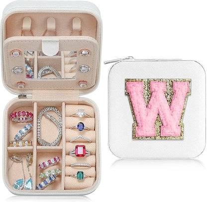 Parima Travel Jewelry Case - Small Jewelry Organizer Box, Mini Travel Case - Letter W, White