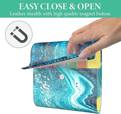 Pill Organizer,LIZIMANDU Weekly Travel Pill Case Box Medication Reminder Daily AM PM, Day Night 7 Compartments,for 4 Times A Day, 7 Days a Week-Includes Leather PU Carrying Case (Blue Quicksand)