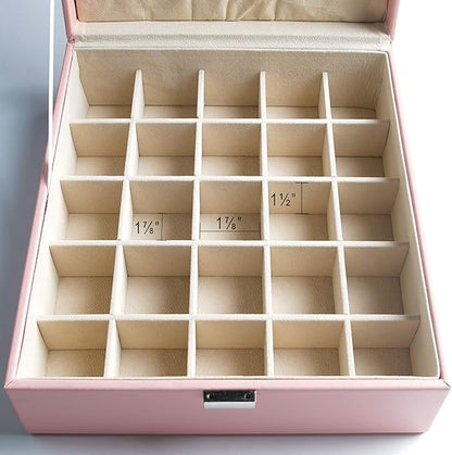 Frebeauty Earring Organizer Classic Jewelry Box 50 Slots Double Layer Jewelry Storage Case with 6 Necklace Hook and Bracelet Pocket(Pink)