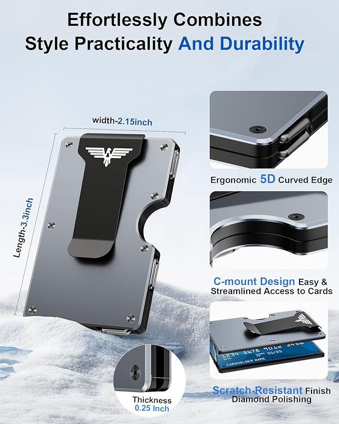 Minimalist Wallet for Men, Metal Wallet with Money Clip, Slim Compact Wallet, RFID Blocking Card Holder, Metal Aluminum Credit Card Holder, Holds up to 20 Cards