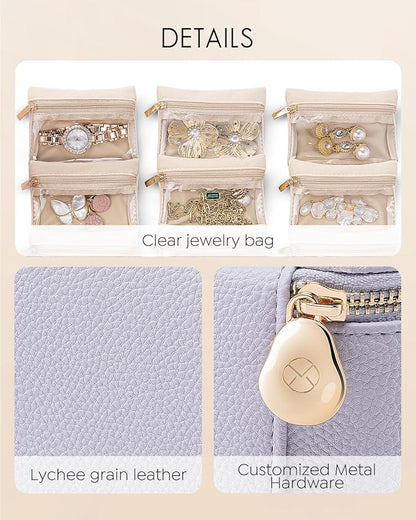 Vlando Travel Jewelry Case,Small Jewelry Box with 6 velvet zipper pockets,PU Leather Travel Jewelry Organizer for Women Girl Travelers Christmas Birthday Gift-Purple