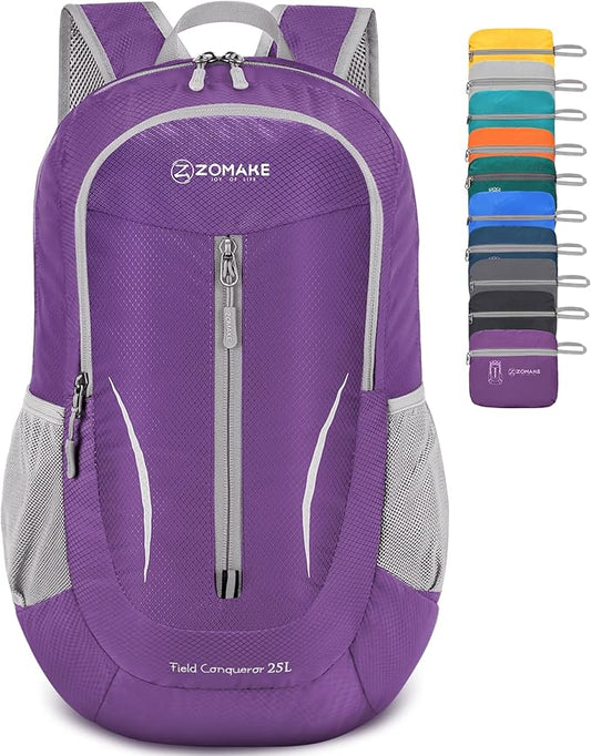 ZOMAKE Ultra Lightweight Packable Backpack 25L, Foldable Hiking Backpacks Water Resistant Small Folding Daypack for Travel(Purple)