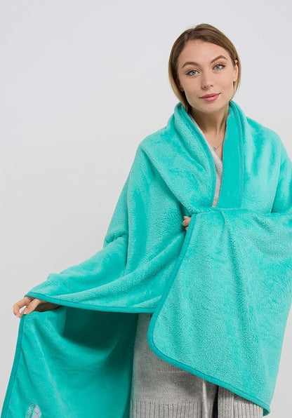 BlueHills Premium Soft Travel Blanket Pillow Airplane Blanket Packed in Soft Bag Pillowcase with Hand Luggage Belt and Backpack Clip, Compact Pack Large Warm for Any Travel (Teal Green T006)