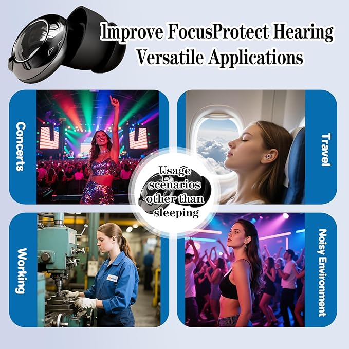 Ear Plugs for Sleeping 50dB Noise Cancelling Earbuds with 6 Eartips Ear Plugs for Concerts/Shooting/Travel/Snoring Silicone Hearing Protection Sleep EarPlugs Reusable,Black