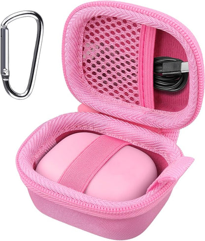 co2CREA Hard Case for Beats Powerbeats Fit with Carabiner Clip, Shockproof Earbuds Storage Box – Protective Travel Cover for Wireless Noise Cancelling Earbuds (Pink Case)