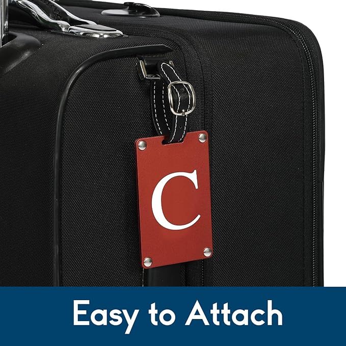 Premium 3-Layer Aluminum Luggage Tags by Fortuna - Easy to Claim, Laser-Engraved, Plastic-Free, and Eco-Friendly Luggage Tag Holders, 2-Pack, Red (C)