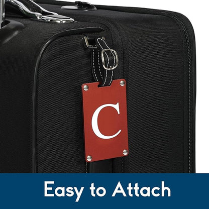 Premium 3-Layer Aluminum Luggage Tags by Fortuna - Easy to Claim, Laser-Engraved, Plastic-Free, and Eco-Friendly Luggage Tag Holders, 2-Pack, Red (C)