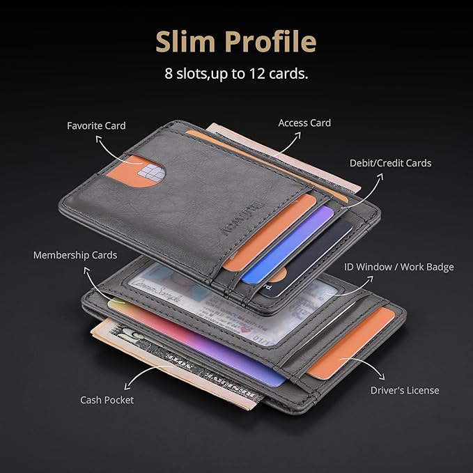 Buffway Slim Minimalist Front Pocket RFID Blocking Leather Wallets for Men and Women - Alaska Grey