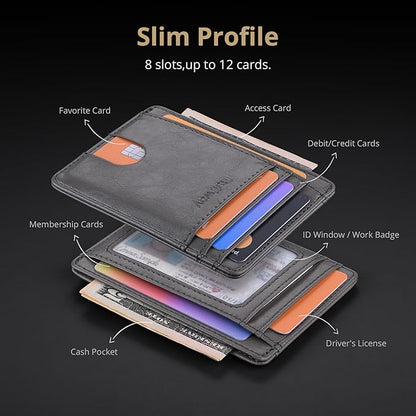 Buffway Slim Minimalist Front Pocket RFID Blocking Leather Wallets for Men and Women - Alaska Grey
