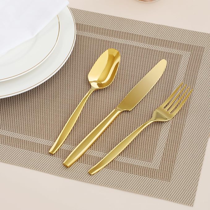 Gold 40-Piece Silverware Set,Stainless Steel Flatware Utensils Cutlery Set for 8,Including Steak Knife Fork and Spoon,Dishwasher Safe,Modern Tableware for Home & Dining