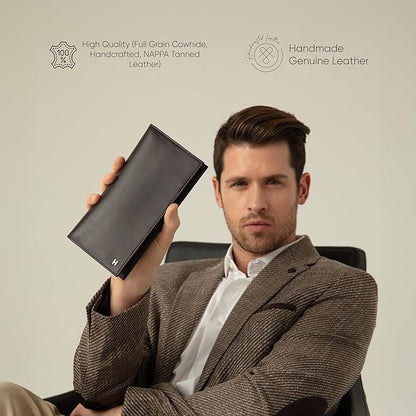 Passport Holder Travel Wallet for Men & Women, RFID Handcrafted Full Grain Leather Cover, 12 Card Slots & 4 Compartments, Gift Box & Pouch, Brown