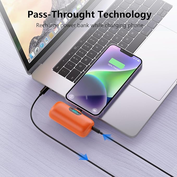 mini Portable Charger for iPhone,Upgraded 5000mAh PD Fast Charging Power Bank,Mini Battery Pack Backup Charger Compatible with iPhone 14/14 Pro Max/13/13 Pro/12 Pro/11/XS/XR/X/8/7/6 -Orange