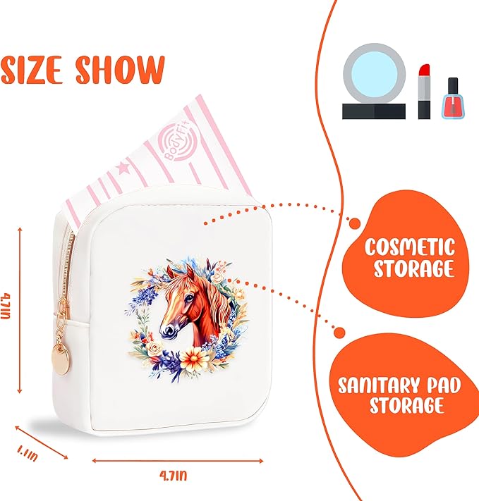 Horse Mini Makeup Bag, Horse Gift For Women Girls, Cute Portable Zipper Pouch Cosmetic Bag For Teen Girls Kids, Small Storage Bag For Sanitary Pad, Period napkin bag!