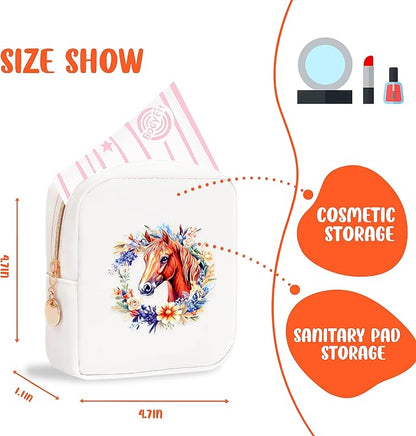 Horse Mini Makeup Bag, Horse Gift For Women Girls, Cute Portable Zipper Pouch Cosmetic Bag For Teen Girls Kids, Small Storage Bag For Sanitary Pad, Period napkin bag!