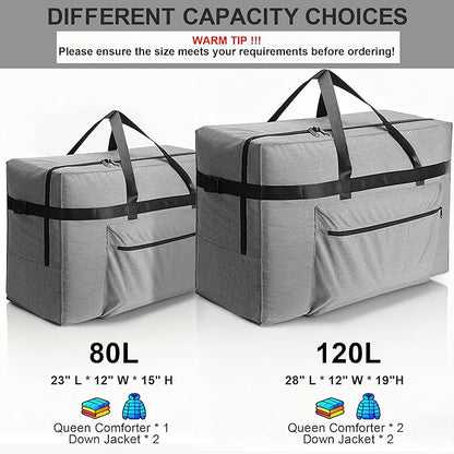 SUNUP Extra Large Duffle Bag for Travel, 120L Foldable Travel Duffel Bag for Men Women, Waterproof Overnight Weekender Moving Storage Bags, Gray
