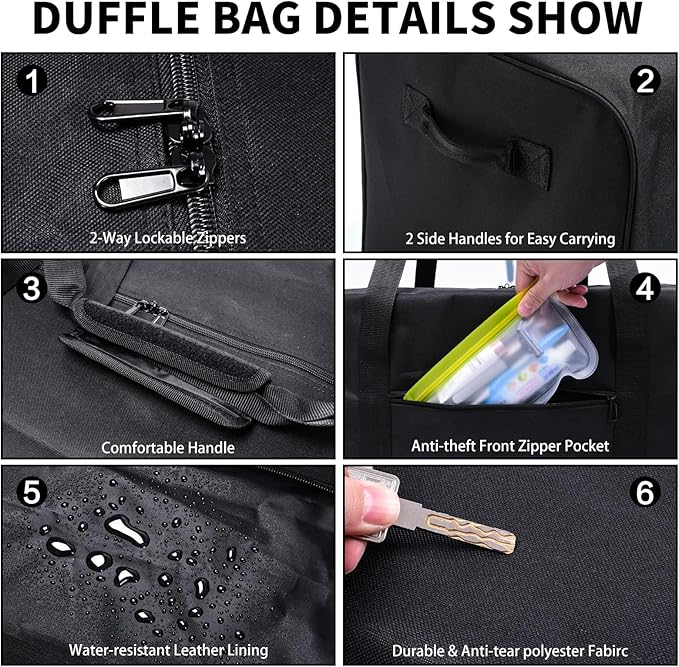 Urbanstand 52 Inch Large Duffle Bag for Travel Camping Sport Equipment Storage Bag with 2-way Lockable Zippers (Black)