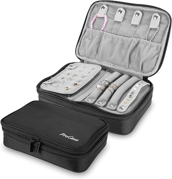 ProCase Travel Jewelry Case Organizer Bag, Soft Padded Jewelry Carrying Pouch Portable Storage Holder for Earrings Ring Necklace Bracelet Chain