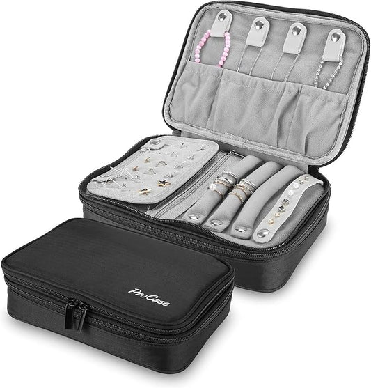 ProCase Travel Jewelry Case Organizer Bag, Soft Padded Jewelry Carrying Pouch Portable Storage Holder for Earrings Ring Necklace Bracelet Chain