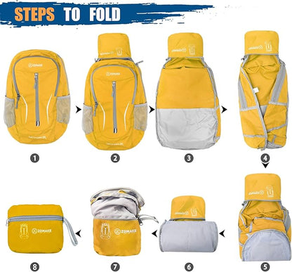 ZOMAKE Ultra Lightweight Packable Backpack 25L, Foldable Hiking Backpacks Water Resistant Small Folding Daypack for Trave(Lemon yellow)