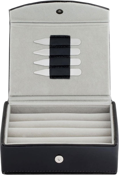 Mens Leather Travel Cufflinks Ring Storage Box Case Includes 2 Sets Metal Collar Stays - Holds 9 To 12 Pairs - ‎5.75 x 4.75 x 1.75 inches Holder Organizer
