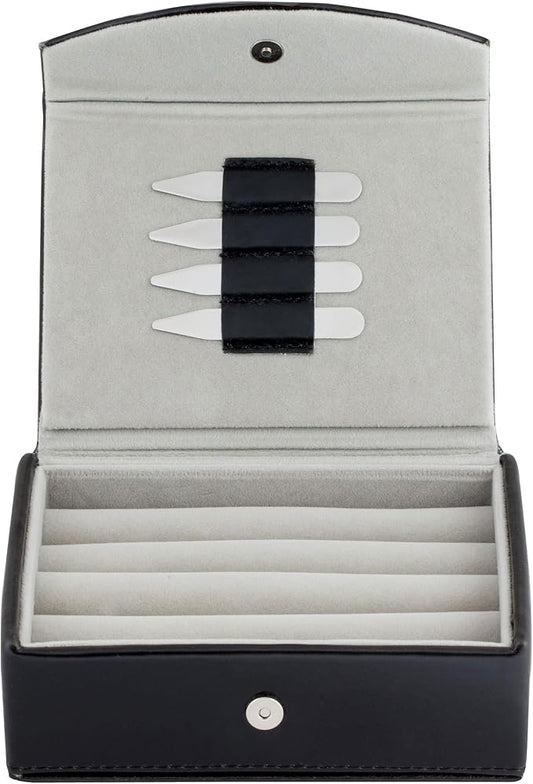 Mens Leather Travel Cufflinks Ring Storage Box Case Includes 2 Sets Metal Collar Stays - Holds 9 To 12 Pairs - ‎5.75 x 4.75 x 1.75 inches Holder Organizer