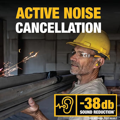 DEWALT Heavy Duty Bluetooth Jobsite Pro X2 ANC True Wireless Earbuds, Active Noise Cancelling Work Earbuds, Turn Dial Controls, 10Hr Runtime (40+ w/Case), 4 EQ Modes, IP54