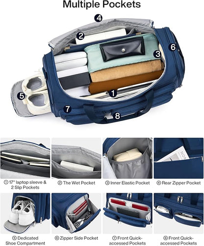 MILADA Carry On Luggage Bags for Travel Large Foldable Duffle Bag for Travel Lightweight Personal Bags for Airplanes Weekend Overnight Bags for Women Mens Travel Bag, Blue