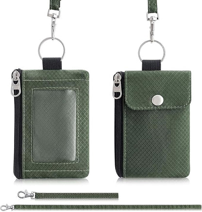 Minimalist Wallet For Mens Womens, Keychain RFID Blocking Zipper Small Wallet with ID Window 2 Lanyards,Water Resistant Travel Cash Card Coin Case Boys Girls