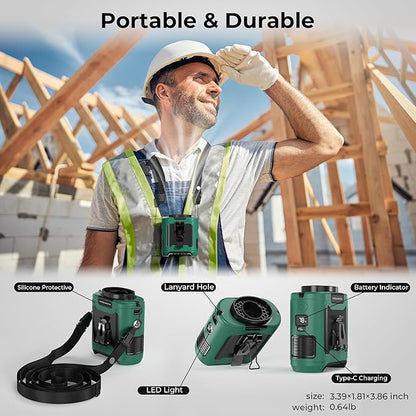 10000mAh Portable Waist Clip Fan - 40H Cooling Personal Wearable Fan,5 Speeds 16000RPM Strong Belt Fan,Rechargeable Hands-free Neck Fan With Flashlight for Outdoor Jobsite Camping Traveling