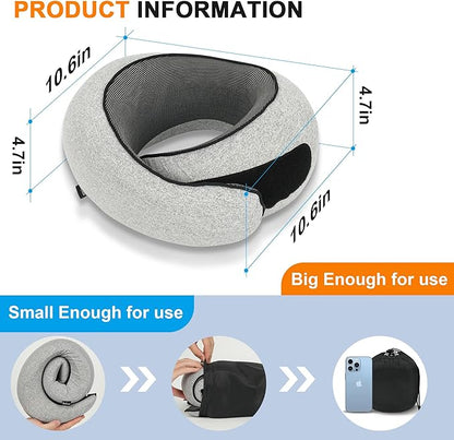 Advanced Neck Travel Pillow | 100% Pure Memory Foam, Designed for The Comfort of Travel & Office, Travel Pillow for Plane, Car, Home, Work, Dark Grey