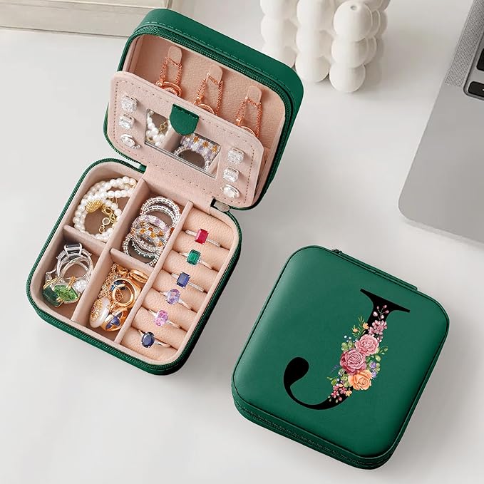 Parima Christmas Stocking Stuffers Gifts Bride Gifts for Teenage Girls - Jewelry Box & Case Organizer for Women, Bridesmaid & Flower Girl Gifts - Letter J, Green