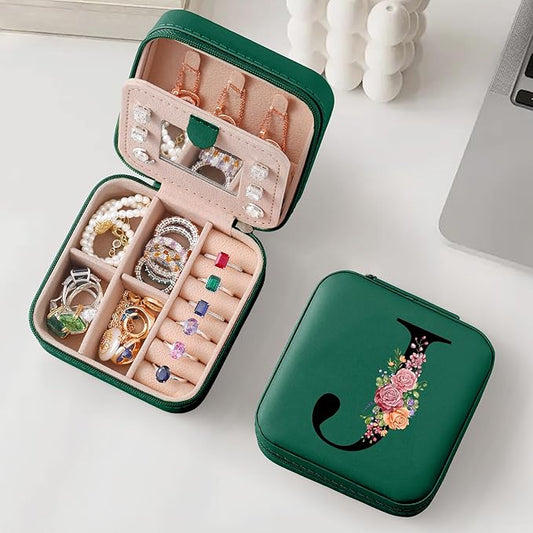 Parima Christmas Stocking Stuffers Gifts Bride Gifts for Teenage Girls - Jewelry Box & Case Organizer for Women, Bridesmaid & Flower Girl Gifts - Letter J, Green