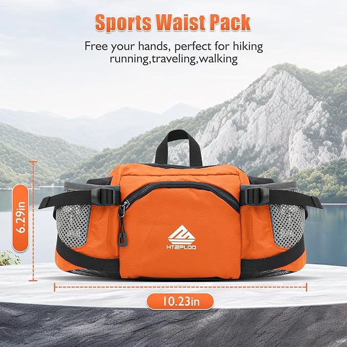 Fanny Pack Waist Bag with Water Bottle Holder for Men Women Running Hiking Travel Dog Walking Workout Cycling Outdoor (Orange)