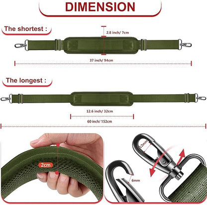 ZINZ 60" Universal Bag Strap with Ultra-Thick Fixed Breathable Pad Adjustable Heavy-Duty Shoulder Strap for Laptop Bag Crossbody Luggage Gym Bag Camera Bag and More,Army Green