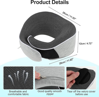 VOCOSTE Neck Pillow for Airplane Travel, Ergonomic Memory Foam Support for Long Flights, with Eye Mask & Earplugs, Home & Office Nap, Gifts for Frequent Flyer, Light Gray