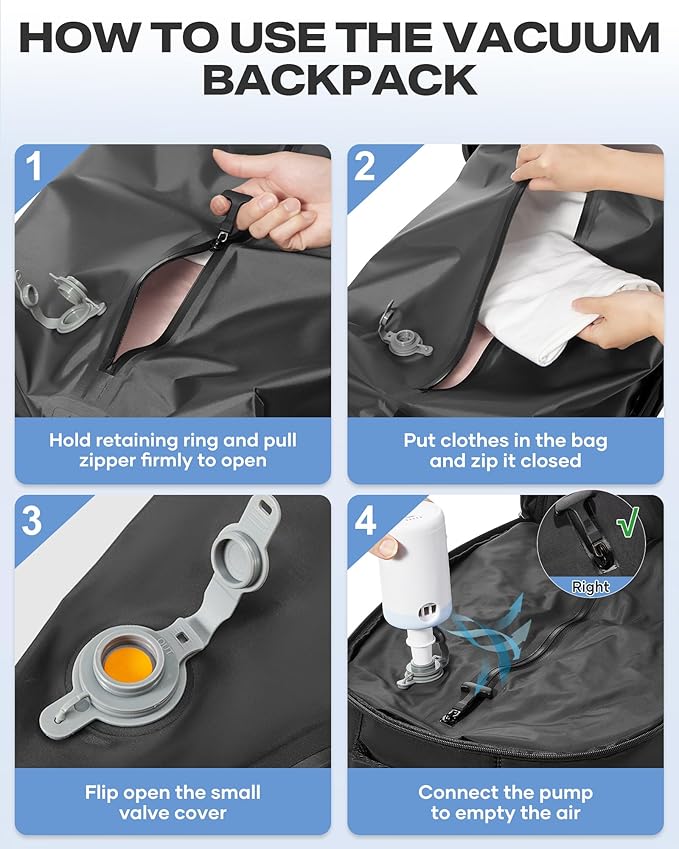 coofay Vacuum Backpack Travel with Pump Airbag Travel Backpack with Vacuum System Mochila de Viaje Compresion al Vacio Easyvacpack Vacpack Backpacks for Traveling Carry on Luggage