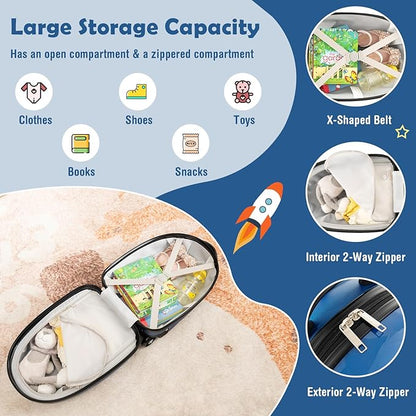 Goplus Kids Luggage, 16’’ Carry On Suitcase with Wheels, Waterproof Hard Shell, Lightweight Rolling Luggage for Travel, Birthday Christmas Gifts for Toddlers, Children, Boys, Girls (Blue-Astronaut)