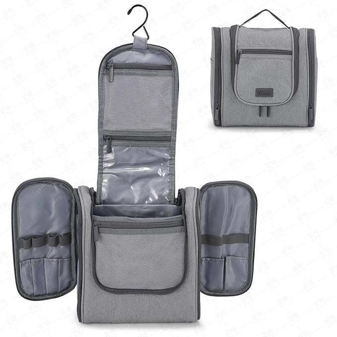 Hanging Toiletry bag & Makeup Bag for Travel, Water-Resistant Organizer Toiletries Bag with Separate Compartments, Travel Essentials Kit (Gray)