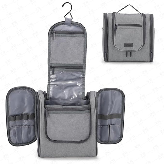 Hanging Toiletry bag & Makeup Bag for Travel, Water-Resistant Organizer Toiletries Bag with Separate Compartments, Travel Essentials Kit (Gray)