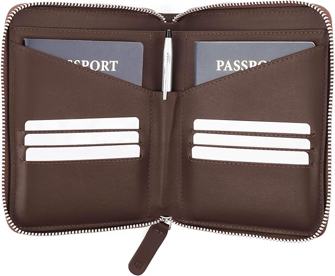 Full Grain Leather Passport Holder for 2 Passports - Dual Passport Holder and Travel Documents Organizer - RFID Travel Wallet for Couples - Dark Brown