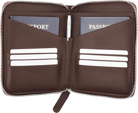 Full Grain Leather Passport Holder for 2 Passports - Dual Passport Holder and Travel Documents Organizer - RFID Travel Wallet for Couples - Dark Brown