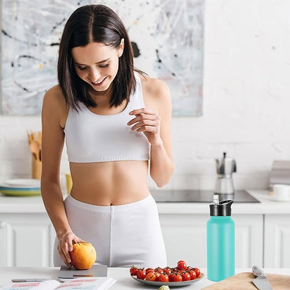 VEGOND 32 oz Insulated Water Bottle Bulk Stainless Steel Metal Water Bottles with Leak Proof Straw Lid & Spout Lid, Wide Mouth Double Walled Vacuum Travel Sports Bottle, 8 Pack