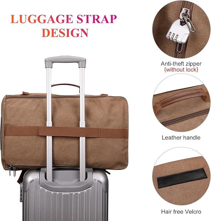 WITZMAN Canvas Backpack Vintage Travel Backpack Large Laptop Bags Convertible Shoulder Rucksack(A519-1 Brown)