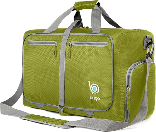 Bago Foldable Duffel Bags for Traveling Women & Men - 40L Sports Packable Duffle Bag for Travel with Shoe Compartment - Water Repellant, Heavy Duty, Lightweight Folding & Collapsible (Green)
