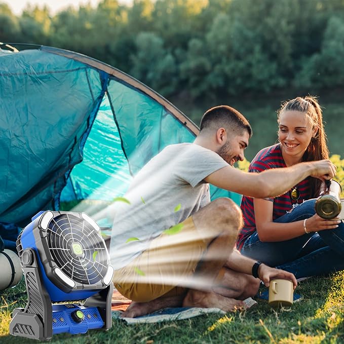 20000mAh Battery Powered Fan Rechargeable,Portable Fan for Travel Battery Operated with LED Lantern,270°Rotation,USB Personal Fans Camping Essentials Gear Tent Cordless Battery Fans Portable X26 Blue