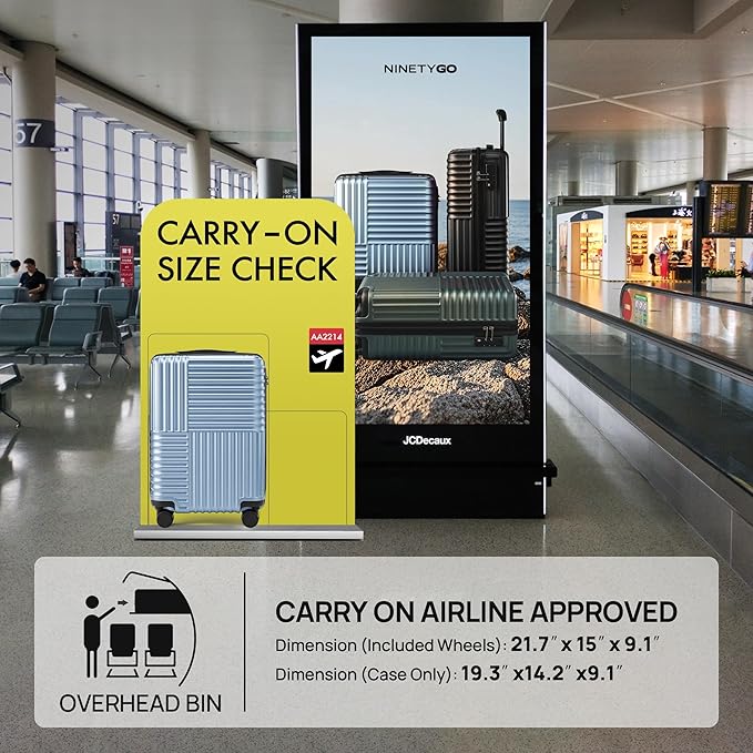 NINETYGO Carry On Luggage 22x14x9 Airline Approved, 20 Inch Luggage with Smooth Double Spinner Wheels, Hard Shell PC+ABS Suitcase Carry-On, Lightweight Travel Luggage, TSA Approved (Black, Himalayas)